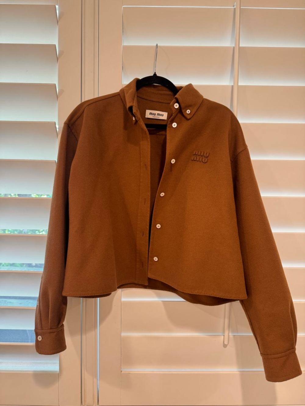 Miu Miu Cropped Button-Down Jacket in Warm Brown Size XS/S